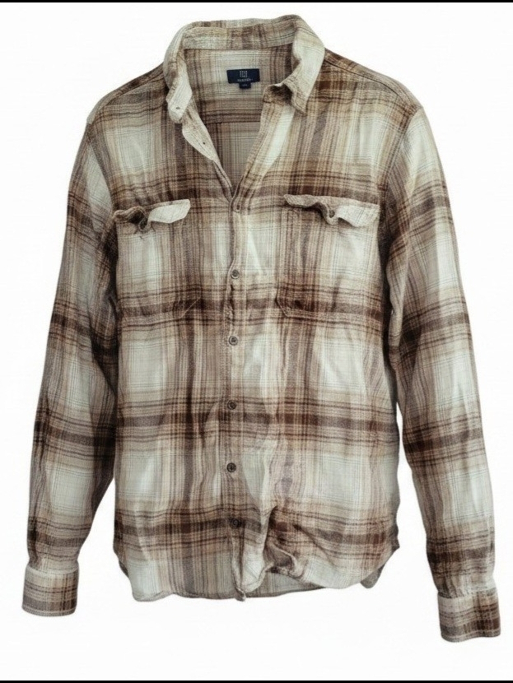 George Plaid Button-Up Shirt in Cream and Brown
